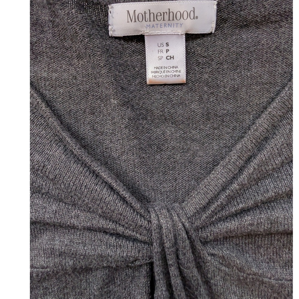 Motherhood Maternity Gray Twist Front Ruched Side 3/4 Sleeve Knit Sweater Small - Picture 4 of 5